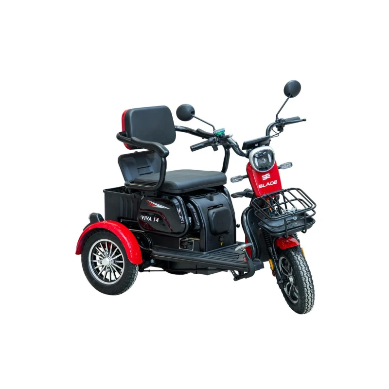 Triciclu electric persoane BLADE VIVA 14, 1200W, 60V 20Ah, autonomie 50 km, viteza maxima de 25 km/h, conform reglementarilor UE, fara permis, Rosu-Negru