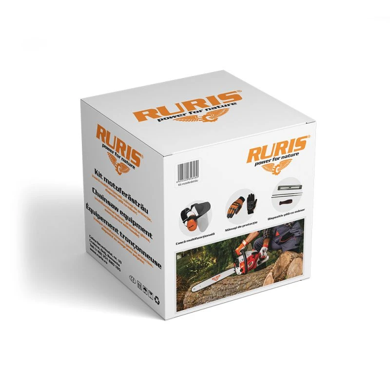 Kit accesorii motoferastrau, casca multifunctionala, manusi de protectie, dispozitiv pila cu maner