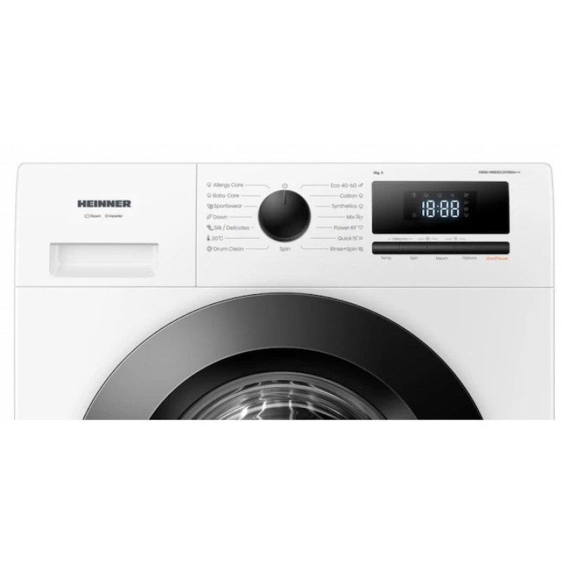 Masina de spalat rufe Slim Heinner HWM-HME6012IVSMA+++, 6 kg, 1200 rpm, Motor Inverter, Clasa A, 15 programe, alb