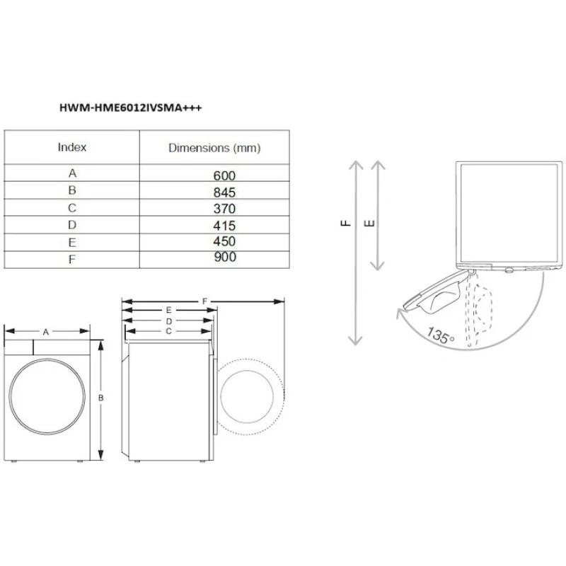 Masina de spalat rufe Slim Heinner HWM-HME6012IVSMA+++, 6 kg, 1200 rpm, Motor Inverter, Clasa A, 15 programe, alb