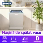 Masina de spalat vase incorporabila Heinner HDW-BIM45710AD+++, 10 seturi, 45 cm, Clasa D, 7 programe, Aquastop