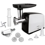 Masina de tocat Heinner MG-2100BKWH, 2100W, 1.8 kg/min, 3 site, functie Reverse, accesoriu rosii, negru/alb