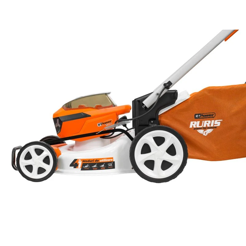 Masina de tuns gazon pe acumulator RURIS RXI 4744e, Brushless, 40V, 47 cm, autopropulsie, sac 65L, fara acumulatori
