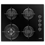Plita pe gaz incorporabila Samus PSG-64SG6, 4 arzatoare, putere 8 kW, aprindere electrica, dispozitiv siguranta arzatoare, suport din sticla, gratar font