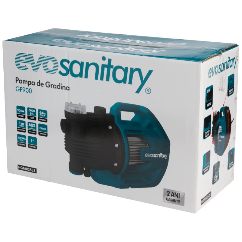 Pompa de gradina EvoSanitary GP 682536, 1300W, 7000 L/h, H max 53 m, aspiratie 8 m, filtru incorporat