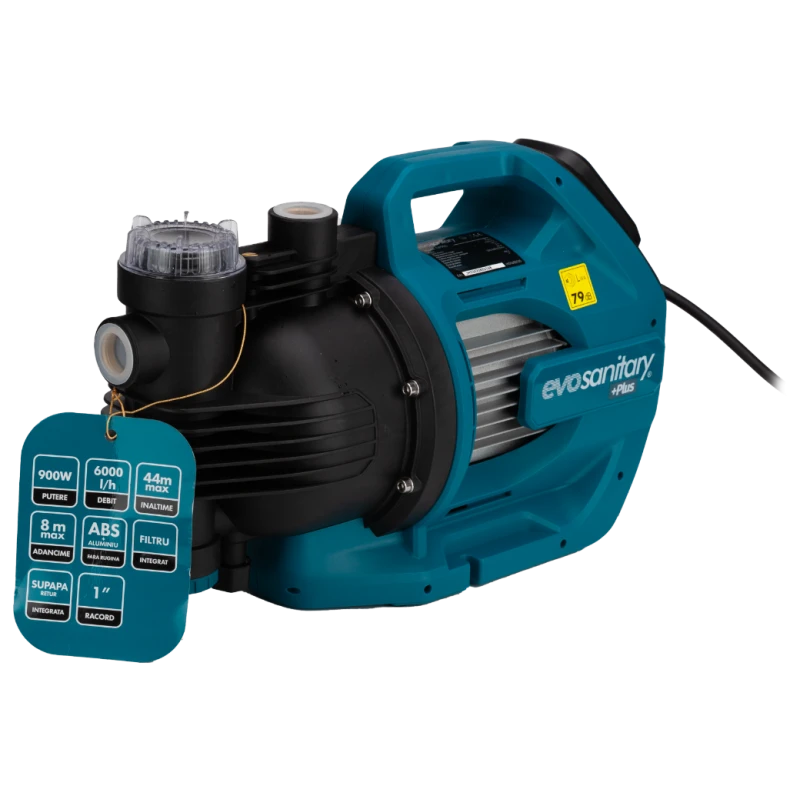 Pompa de gradina EvoSanitary GP 682536, 1300W, 7000 L/h, H max 53 m, aspiratie 8 m, filtru incorporat