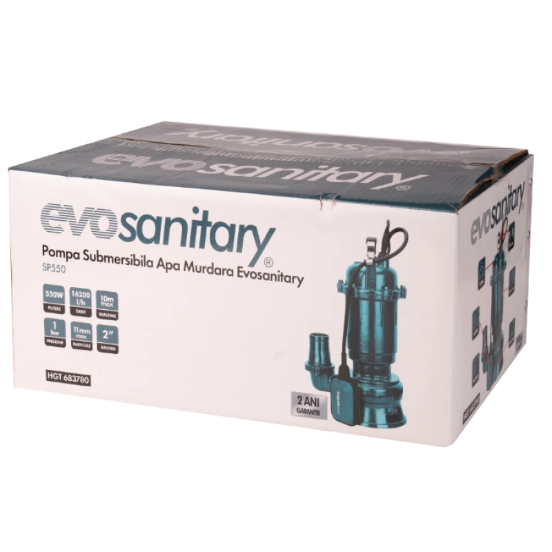 Pompa submersibila apa murdara EvoSanitary WQD10-7-0.55F, 550W, 270 L/min, tocator, IP68, 10 m