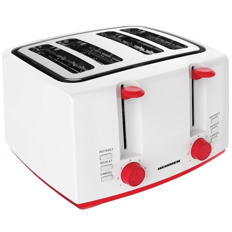 Prajitor de paine Heinner Panfette 1300 HTP-1300WHR, 1300W, 4 felii, 7 niveluri rumenire, alb/rosu