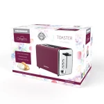 Prajitor de paine Heinner TP-1000BG, 850W, 2 felii, 7 niveluri rumenire, decongelare, reincalzire, visiniu