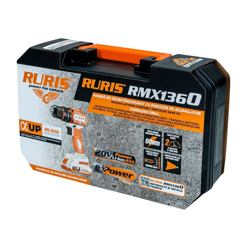 RURIS RMX 1360, Masina de gaurit, insurubat cu percutie pe acumulator