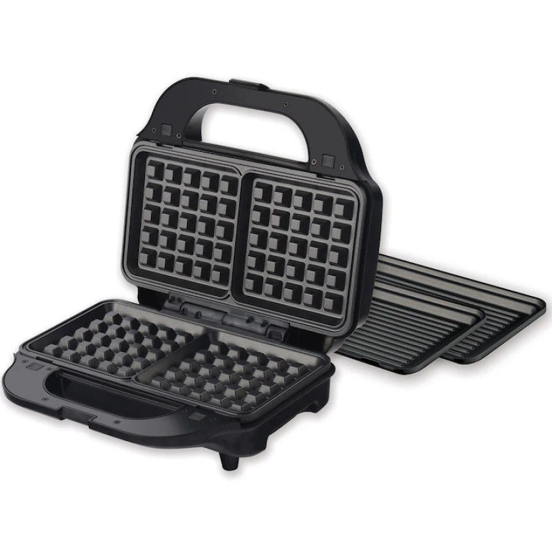 Sandwich maker Heinner SM-2H900BKS, 900W, 2 sandwich-uri, placi detasabile grill si waffle, negru/rosu sidef