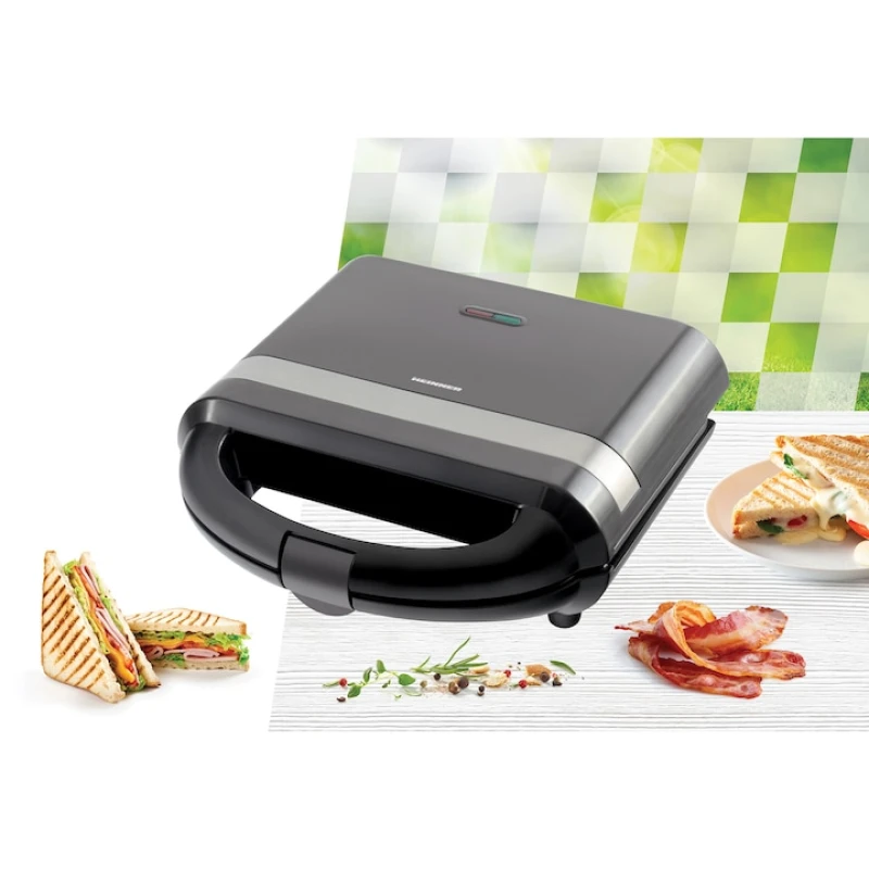 Sandwich maker Heinner SM-H700BK, 700W, 2 sandwich-uri, placi grill antiaderente, negru