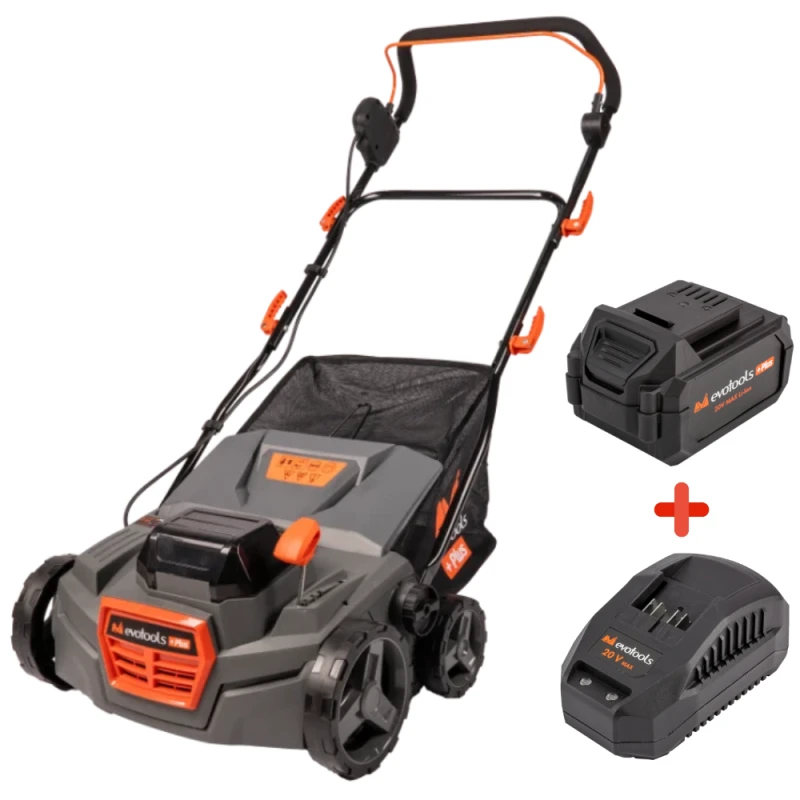Scarificator si aerator EvoTools Plus 684101, 2 x MAX 20V POWER, 38 cm, sac 45L, 5 trepte adancime, acumulatori si incarcator