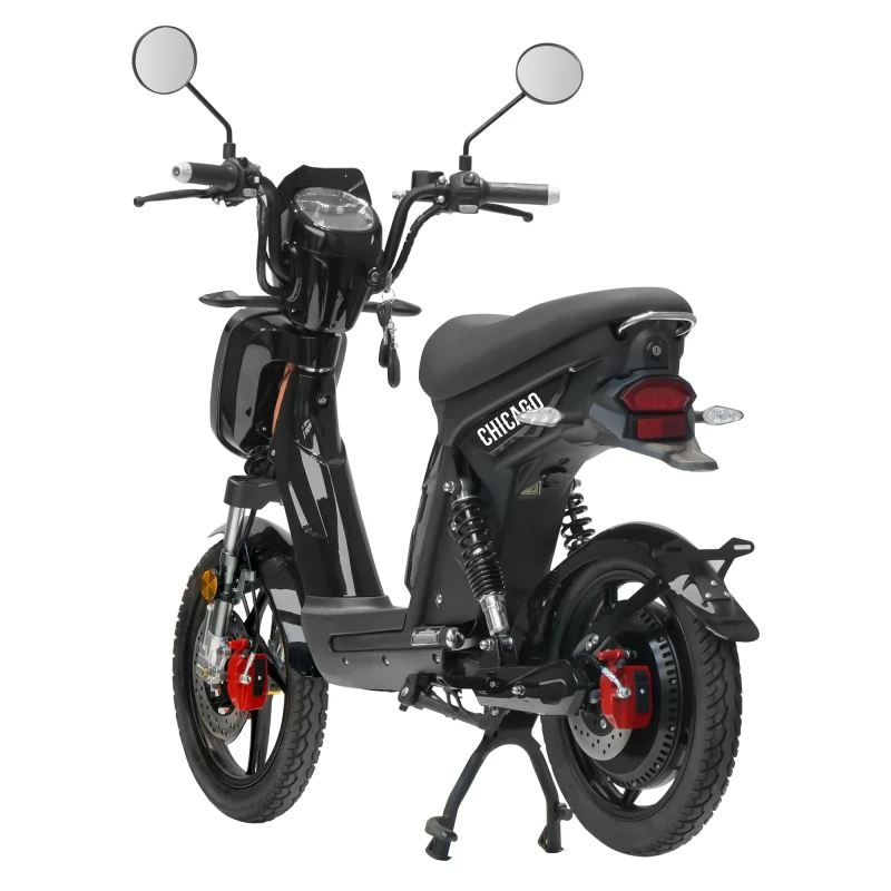 Scuter electric, Samus Chicago-18T800-48V26-Black, autonomie 90 km, motor 800 W, acumulator 48 V 26 Ah, viteza maxima de 25 km/h, conform reglementarilor UE, fara permis