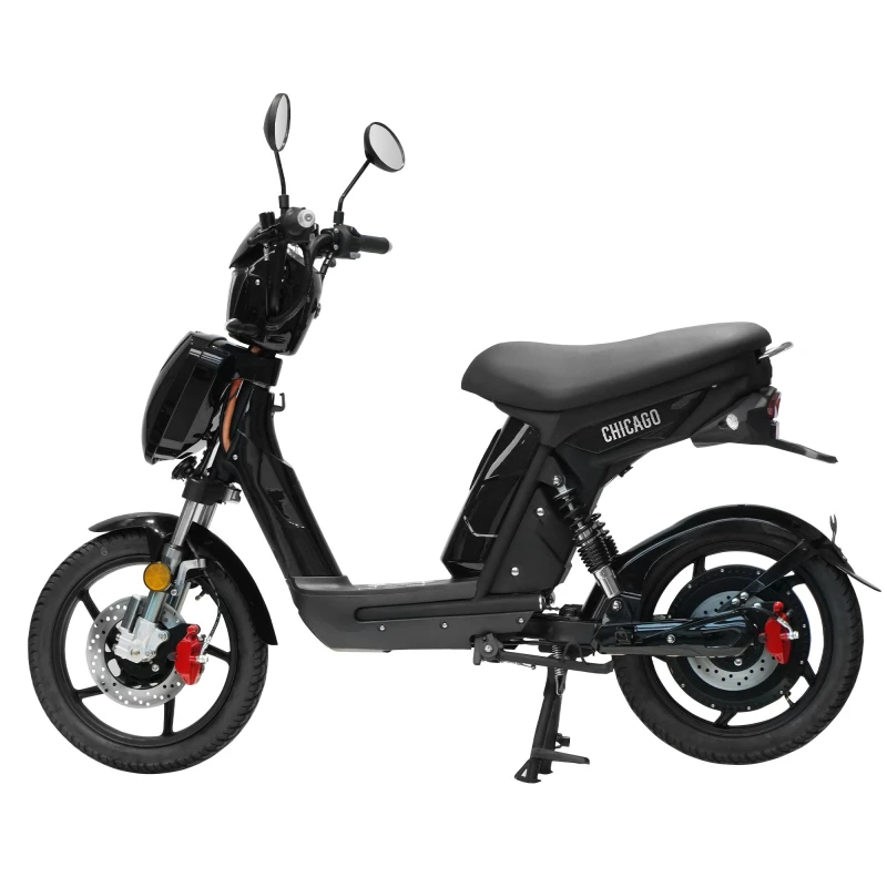 Scuter electric, Samus Chicago-18T800-48V26-Black, autonomie 90 km, motor 800 W, acumulator 48 V 26 Ah, viteza maxima de 25 km/h, conform reglementarilor UE, fara permis