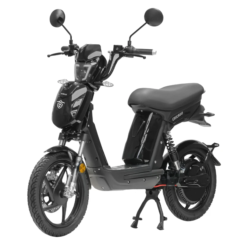 Scuter electric, Samus Chicago-18T800-48V26-Black, autonomie 90 km, motor 800 W, acumulator 48 V 26 Ah, viteza maxima de 25 km/h, conform reglementarilor UE, fara permis