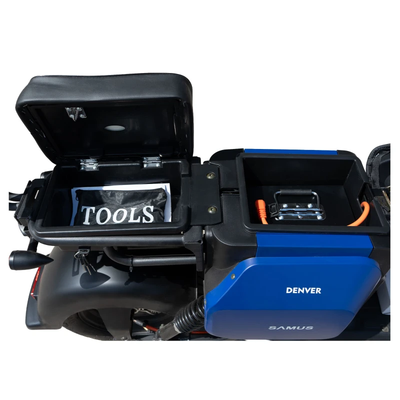 Scuter electric, Samus Denver 25-10T1300-60V20L-Blue, autonomie 60 km, motor 1300 W, acumulator 60 V 20 Ah, viteza maxima de 25 km/h, conform reglementarilor UE, fara permis