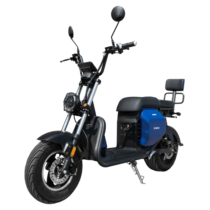 Scuter electric, Samus Denver 25-10T1300-60V20L-Blue, autonomie 60 km, motor 1300 W, acumulator 60 V 20 Ah, viteza maxima de 25 km/h, conform reglementarilor UE, fara permis
