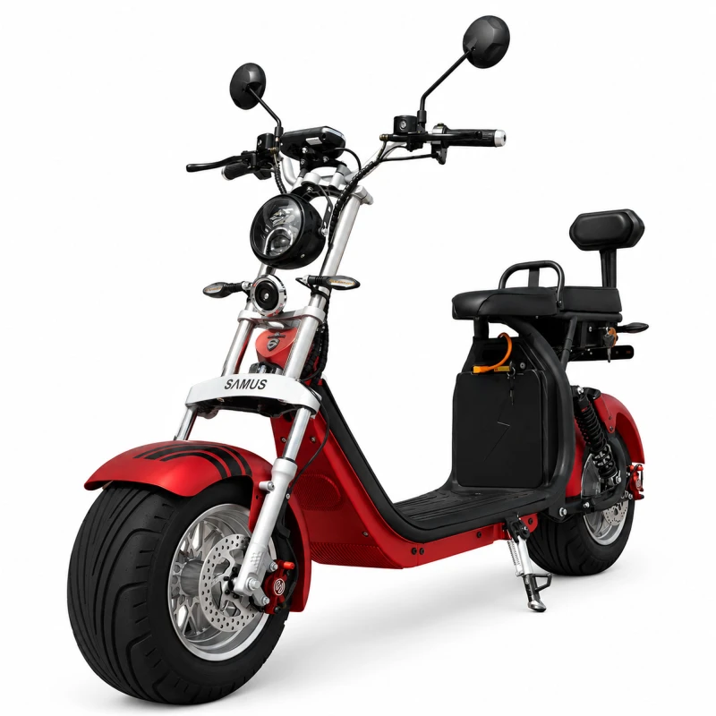 Scuter electric, Samus Indiana-10T2100-60V20L-Red, autonomie 60 km, putere maxima 2100 W, acumulator 60 V 20 Ah, viteza maxima de 25 km/h, conform reglementarilor UE, fara permis