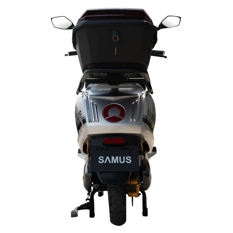 Scuter electric Samus MODENA-25-12T2000-72V23-Silver, putere maxima 2000W, Autonomie 85 km, viteza maxima de 25 km/h, conform reglementarilor UE, fara permis