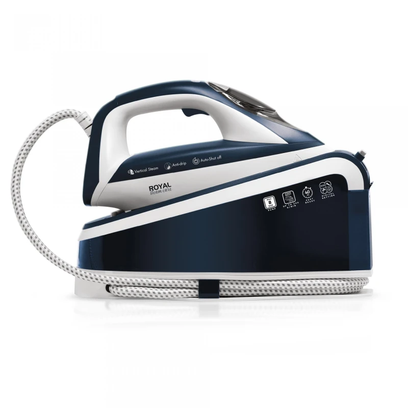 Statie de calcat Albatros Royal Steam Care, 3000 W, 1.5 litri, 140 g/min, talpa ceramica, jet de abur, presiune 8 bari, reglaj automat al temperaturii, oprire automata, auto-curatare, mod Eco, albastru