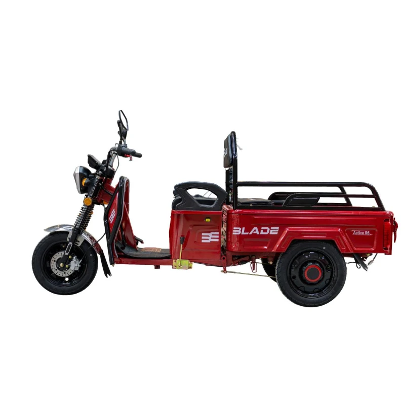 Triciclu Cargo electric BLADE Active R6 1300W, autonomie pana la 50 km, baterie plumb-acid 72 V/20 Ah, viteza maxima de 25 km/h, conform reglementarilor UE, fara permis, Rosu-Negru