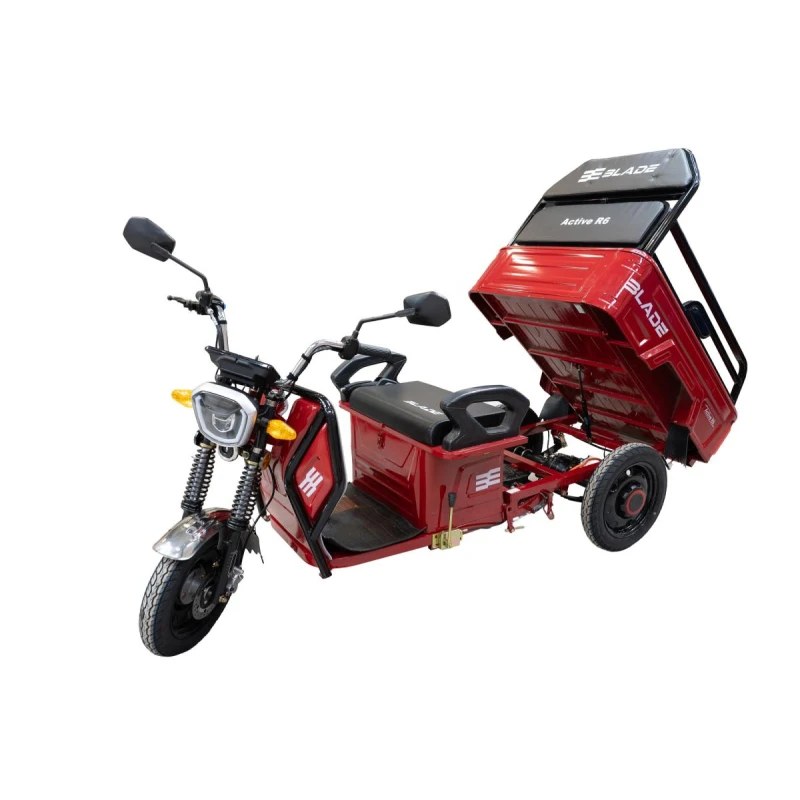 Triciclu Cargo electric BLADE Active R6 1300W, autonomie pana la 50 km, baterie plumb-acid 72 V/20 Ah, viteza maxima de 25 km/h, conform reglementarilor UE, fara permis, Rosu-Negru