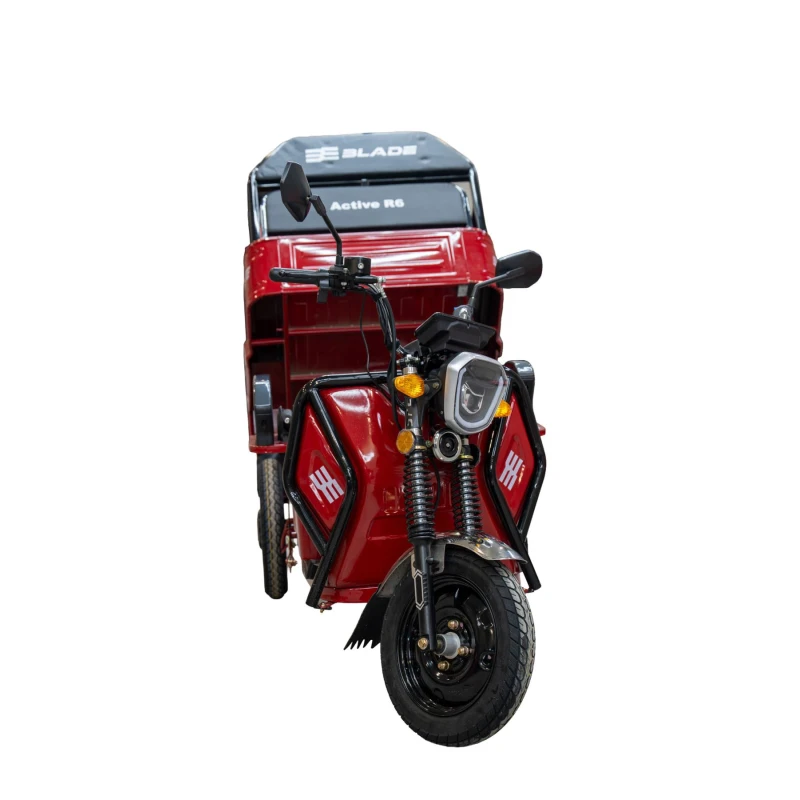 Triciclu Cargo electric BLADE Active R6 1300W, autonomie pana la 50 km, baterie plumb-acid 72 V/20 Ah, viteza maxima de 25 km/h, conform reglementarilor UE, fara permis, Rosu-Negru