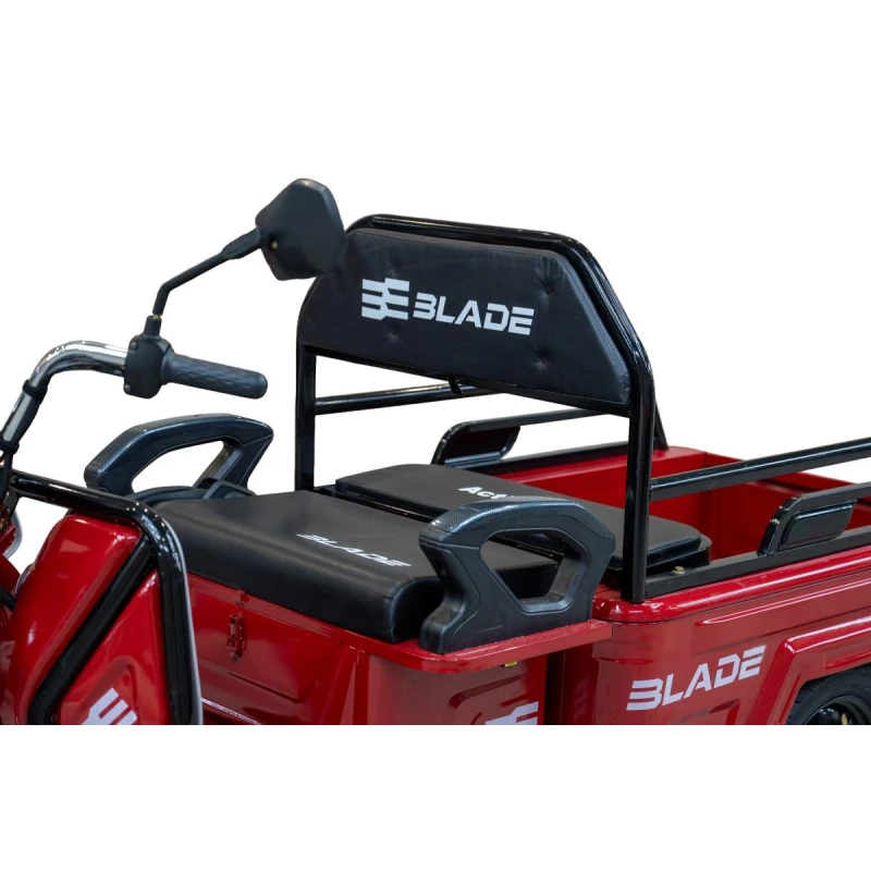 Triciclu Cargo electric BLADE Active R6 1300W, autonomie pana la 50 km, baterie plumb-acid 72 V/20 Ah, viteza maxima de 25 km/h, conform reglementarilor UE, fara permis, Rosu-Negru
