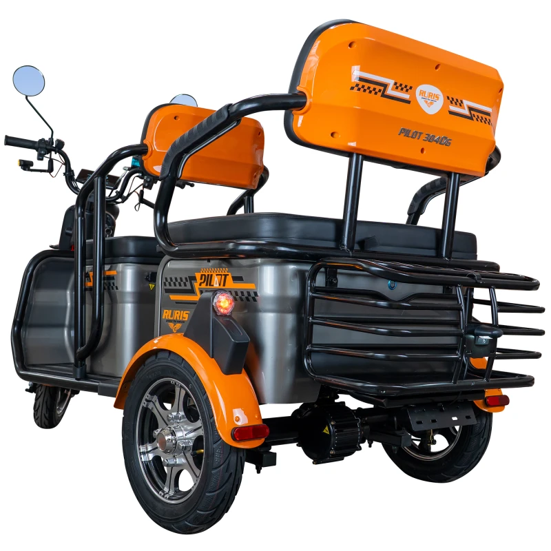 Triciclu electric RURIS PILOT 3040G, 2000W, baterie 72V 20Ah, autonomie 50 km, 25 km/h, 2 locuri, viteza maxima de 25 km/h, conform reglementarilor UE, fara permis