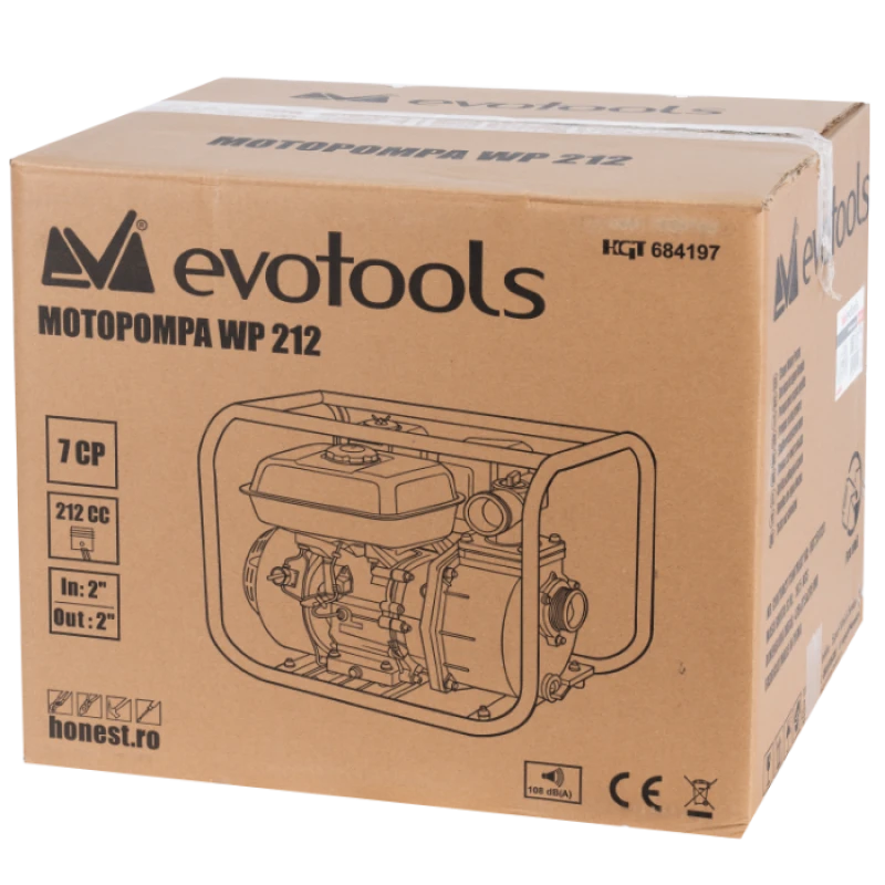 Motopompa EvoTools WP212, 7 CP, 2 inch, debit 30 m3/h