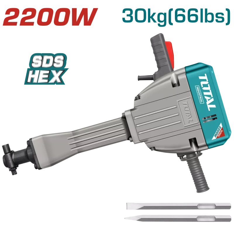 Ciocan demolator TOTAL TH220502, 2200 W, 75 J, mandrina HEX, 30 kg