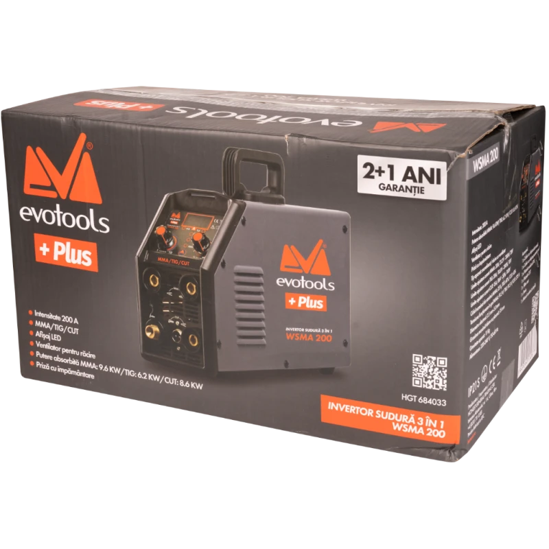 Invertor Sudura 3 in 1 cu Afisaj LED, WSMA200 EvoTools + Plus, Sudura MMA, Sudura TIG, Taiere cu plasma CUT